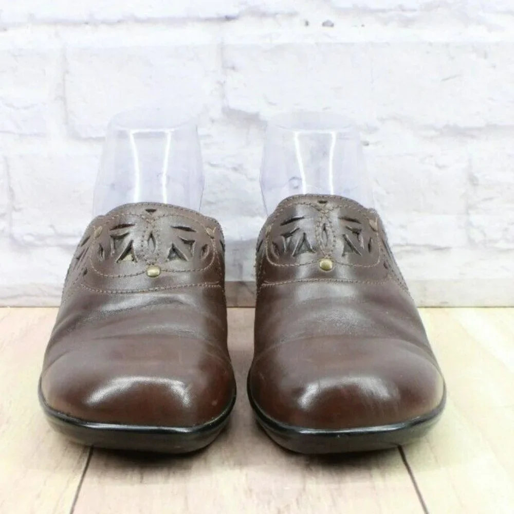 Clarks Bendables Brown Leather Slip On Mule Clogs Shoes Size 8.5 M - Picture 4 of 9